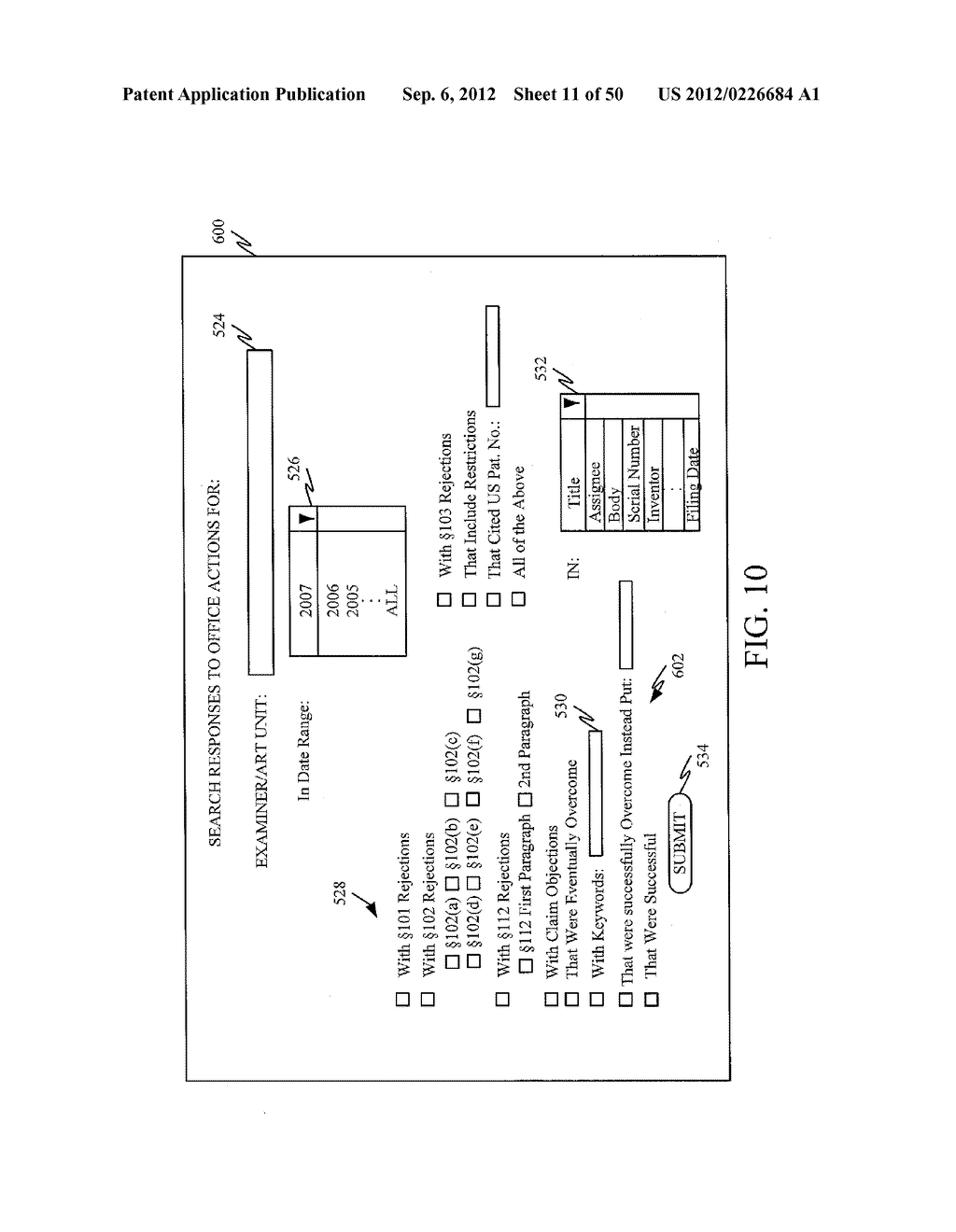 USER INTERACE AND PROCESSING FUNCTIONALITY FOR PATENT EXAMINER INFORMATION     SYSTEM - diagram, schematic, and image 12