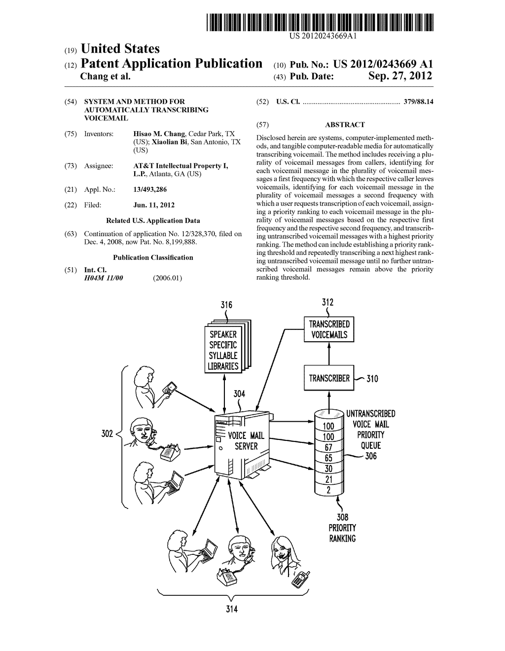 SYSTEM AND METHOD FOR AUTOMATICALLY TRANSCRIBING VOICEMAIL - diagram, schematic, and image 01