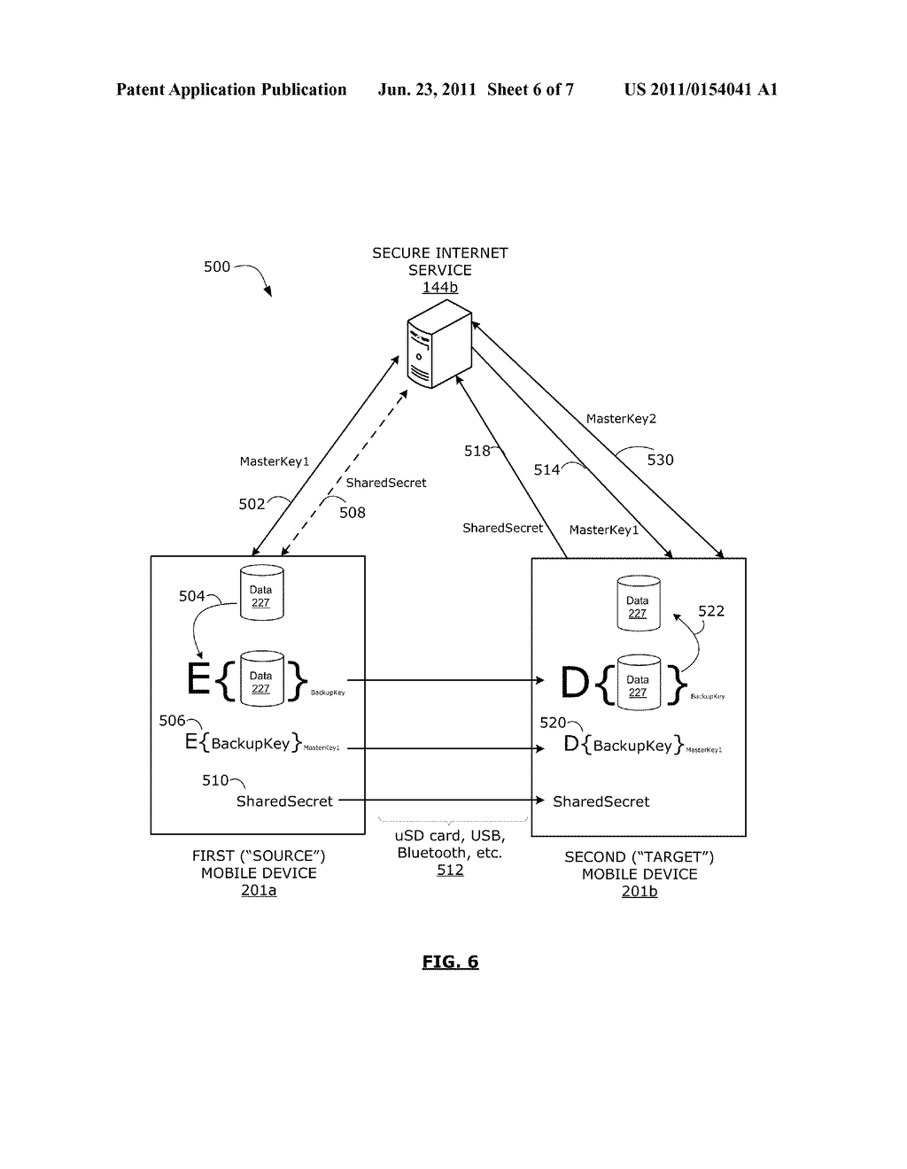METHOD TO SECURELY TRANSFER USER ENCRYPTION KEYS AND SERVICES BETWEEN     MOBILE DEVICES - diagram, schematic, and image 07