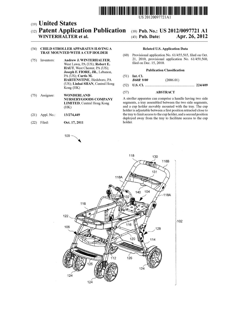 Child Stroller Apparatus Having a Tray Mounted with a Cup Holder - diagram, schematic, and image 01